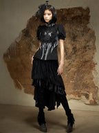 ARIADNAw Asymmetric Ruched Ruffle High Waist Vintage Palace Style Women's Midi Skirts