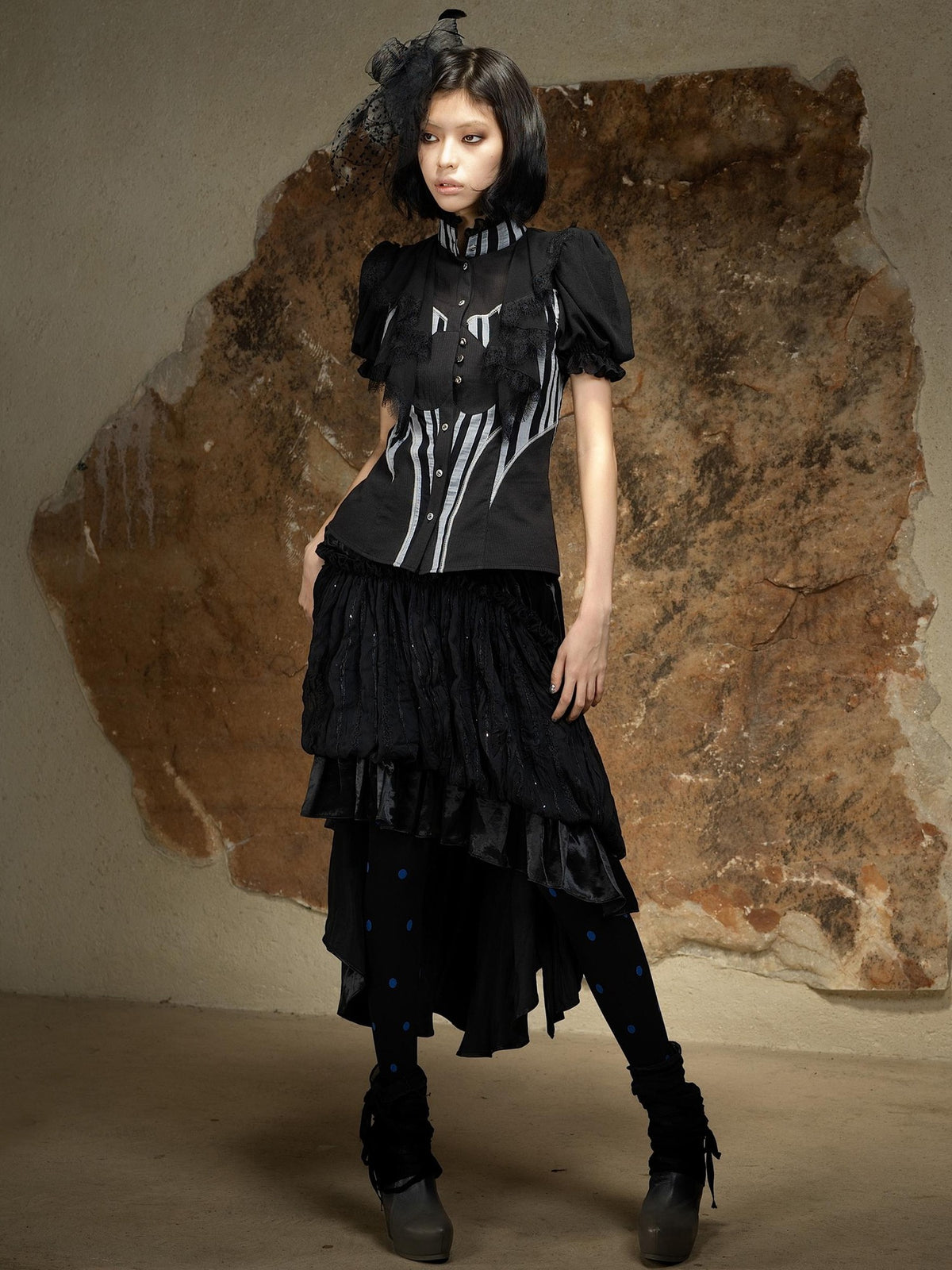 ARIADNAw Asymmetric Ruched Ruffle High Waist Vintage Palace Style Women's Midi Skirts