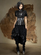 ARIADNAw Asymmetric Ruched Ruffle High Waist Vintage Palace Style Women's Midi Skirts