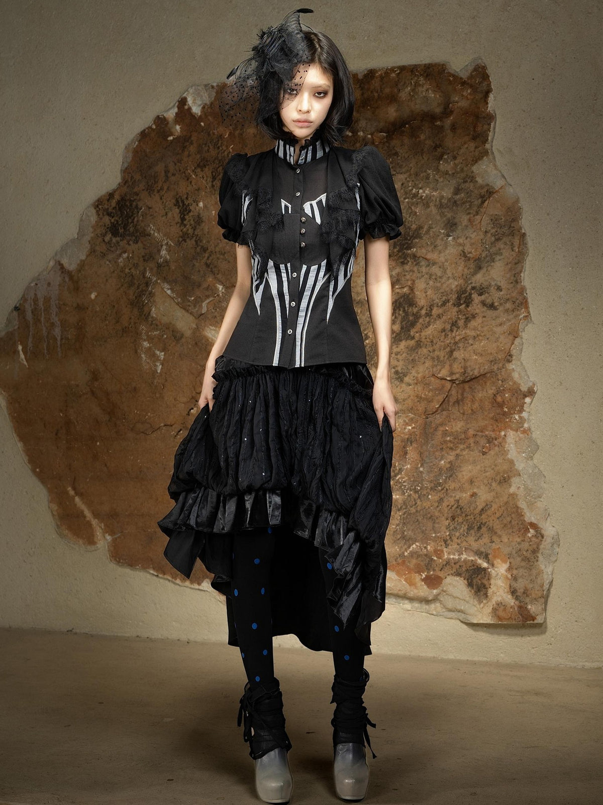 ARIADNAw Asymmetric Ruched Ruffle High Waist Vintage Palace Style Women's Midi Skirts