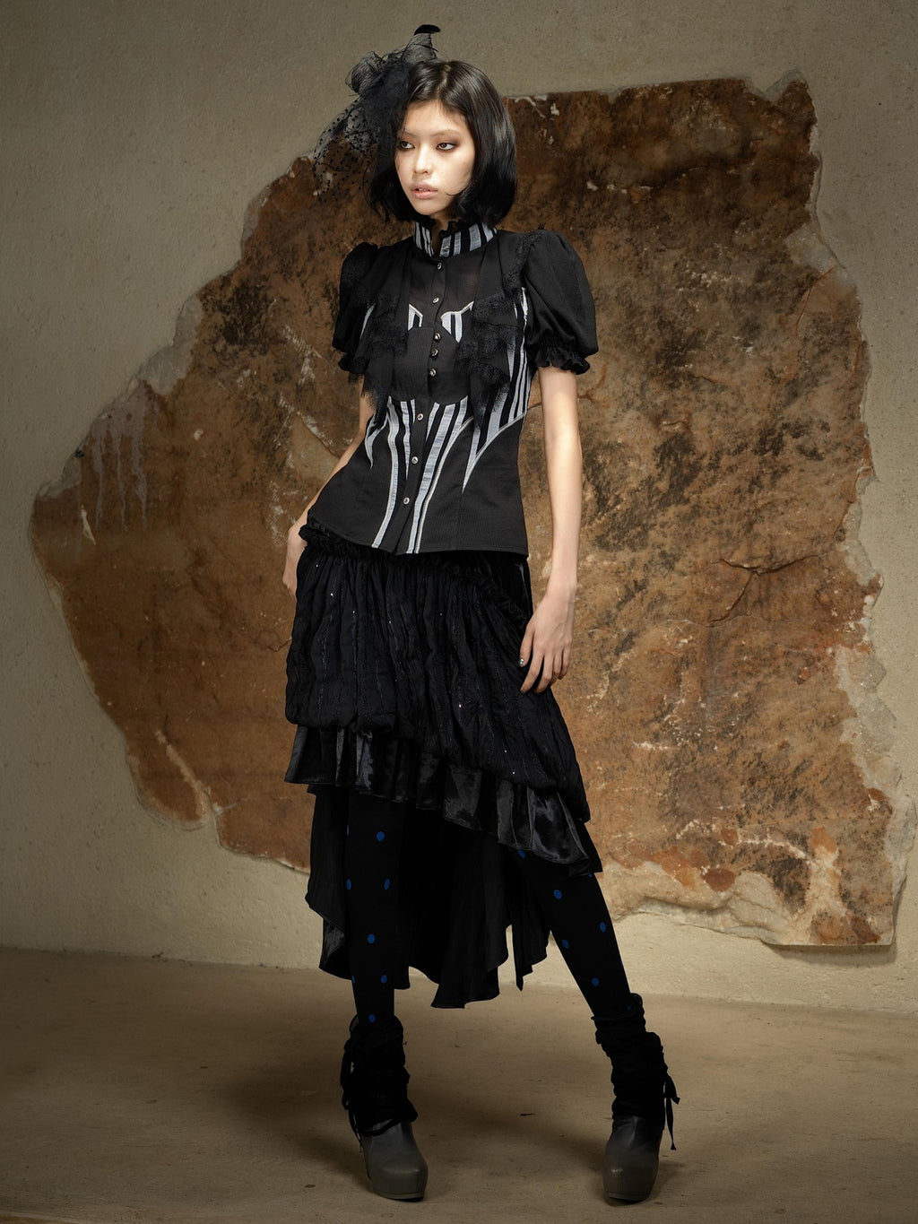 ARIADNAw Asymmetric Ruched Ruffle High Waist Vintage Palace Style Women's Midi Skirts