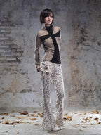 ARIADNAw Cross Print Slim Fit Punk Streetwear Women's Knit Long Sleeve T-shirts
