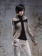 ARIADNAw Cross Print Slim Fit Punk Streetwear Women's Knit Long Sleeve T-shirts