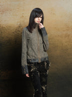 ARIADNAw Cutout Patchwork Pu Paneled High Neck Women's Leather Jackets