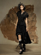 ARIADNAw Dark Punk Court Puff Sleeve Round Neck Slim Fit Women's Blouses