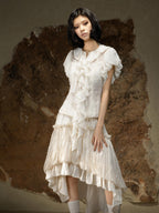 ARIADNAw Dark Punk Court Puff Sleeve Round Neck Slim Fit Women's Blouses