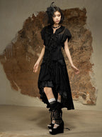 ARIADNAw Dark Punk Court Puff Sleeve Round Neck Slim Fit Women's Blouses