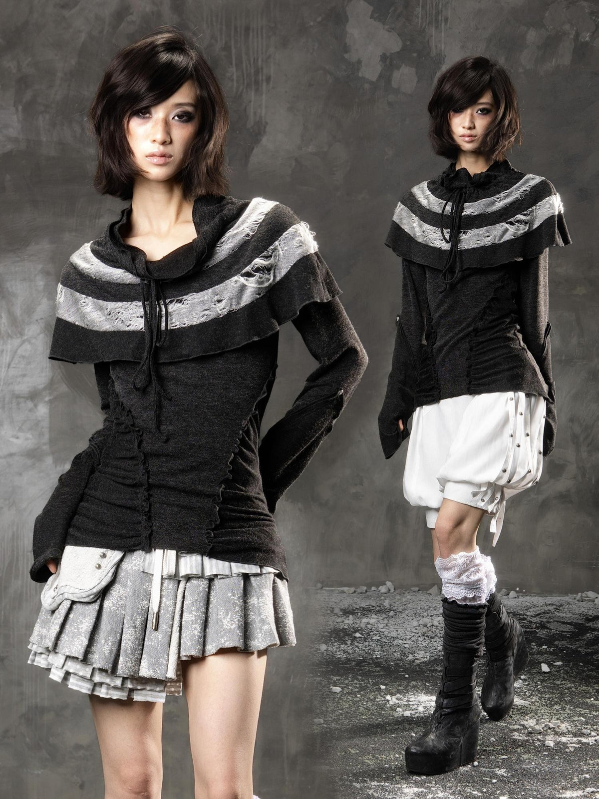 ARIADNAw Dark Subculture Striped Spliced Knit Slim Fit Women's Long Sleeve T-shirts