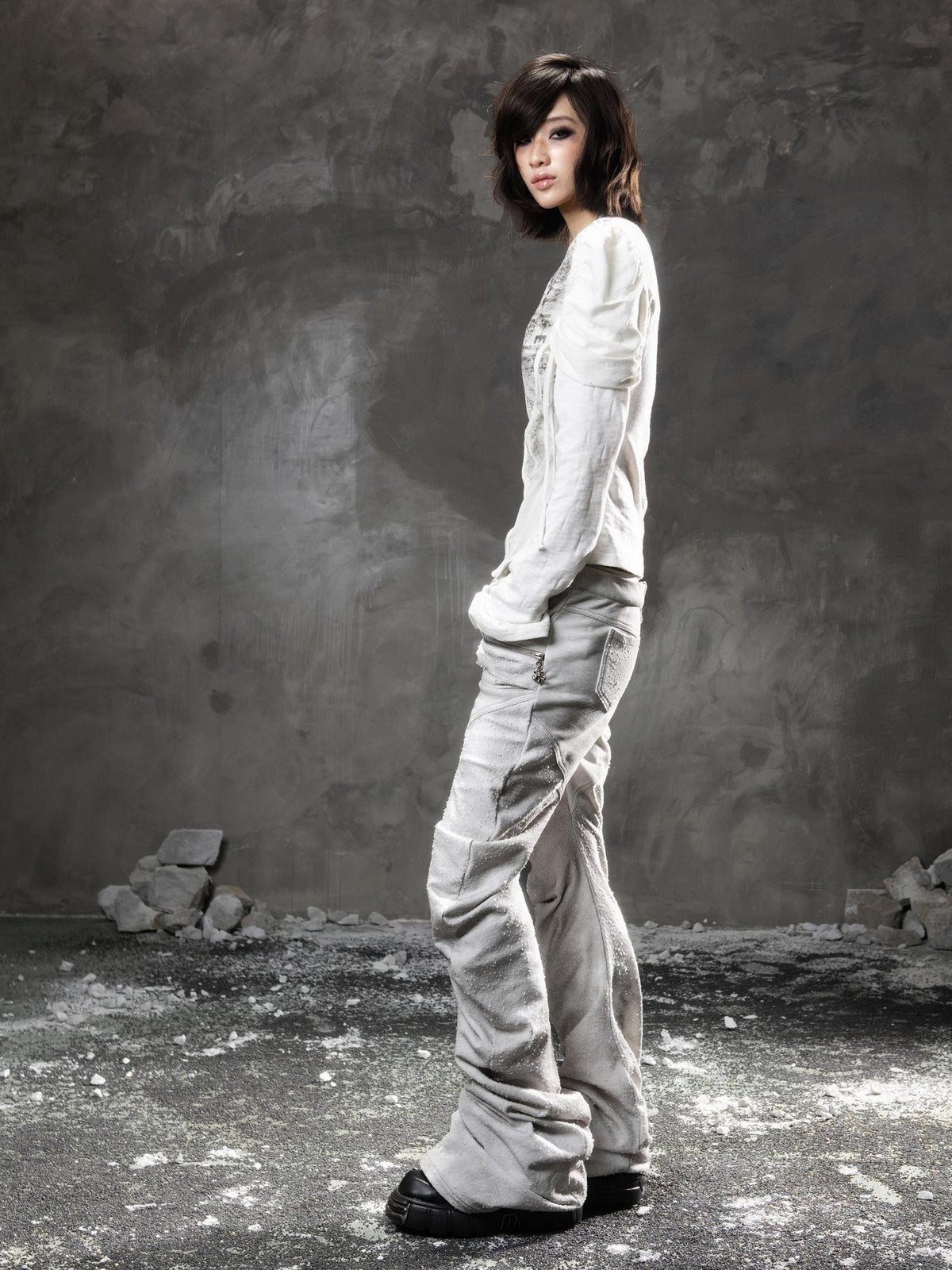ARIADNAw Double Waist Curved Flare Stacked Low Rise Punk Women's Sweatpants