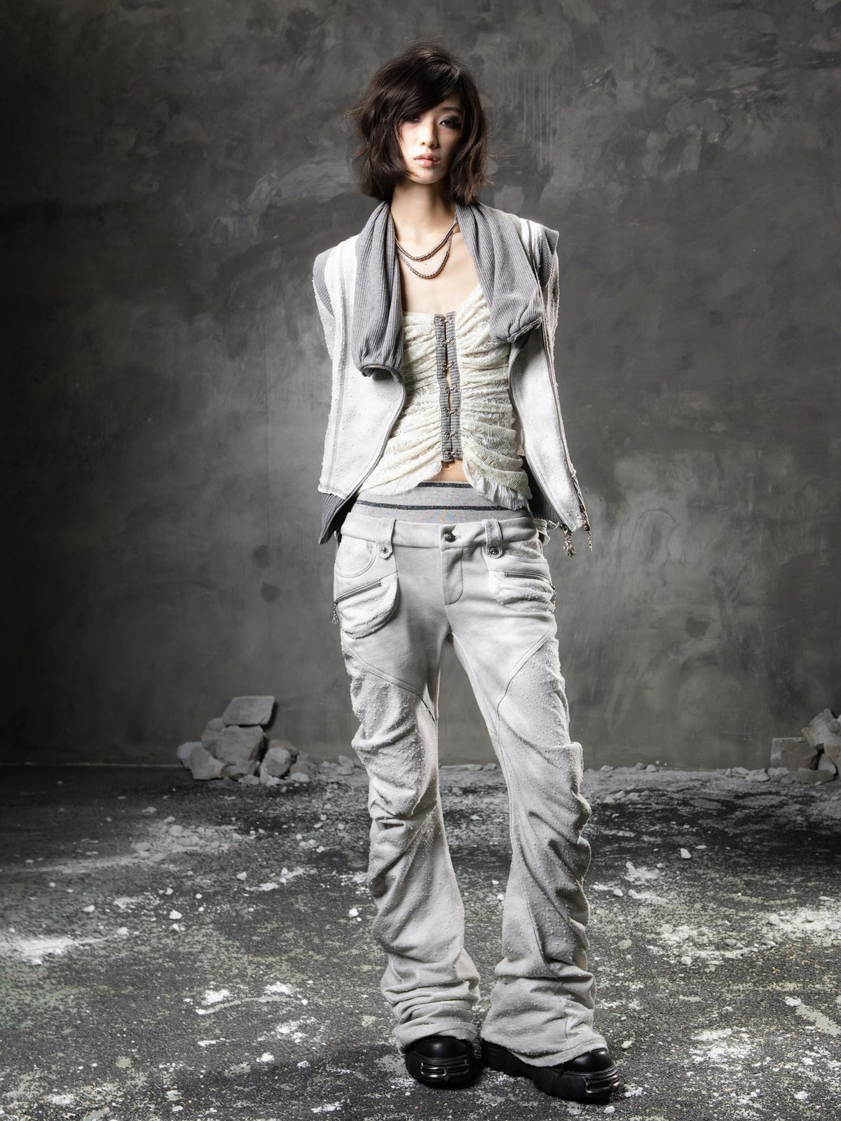 ARIADNAw Double Waist Curved Flare Stacked Low Rise Punk Women's Sweatpants
