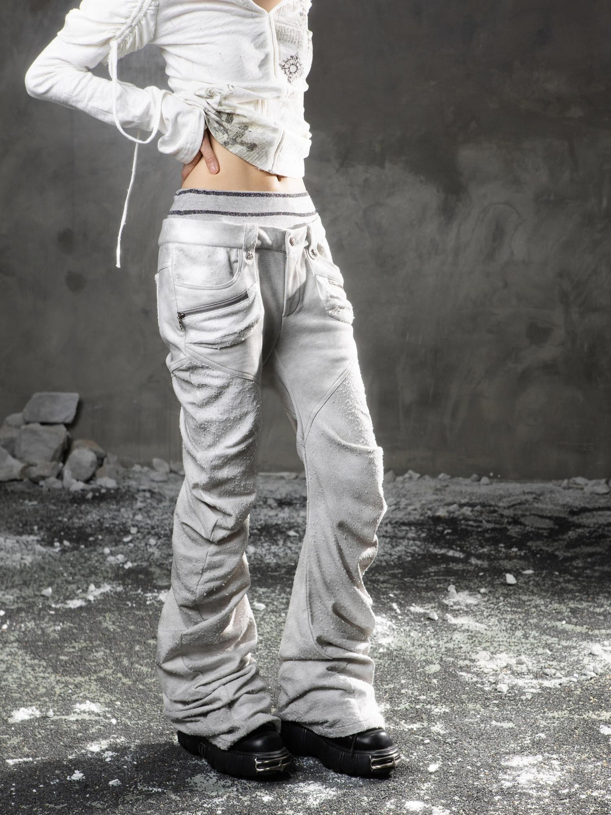 ARIADNAw Double Waist Curved Flare Stacked Low Rise Punk Women's Sweatpants