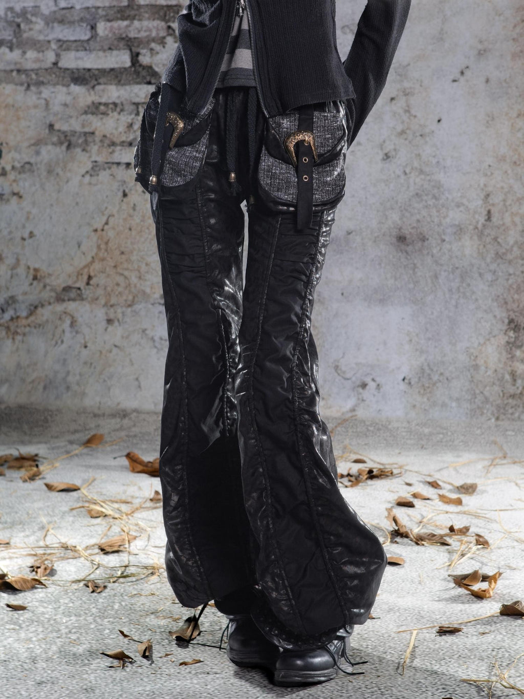 ARIADNAw Drawstring Ruched Patchwork Rock Women's Straight Pants