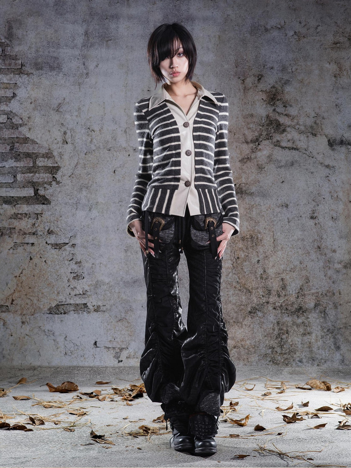 ARIADNAw Drawstring Ruched Patchwork Rock Women's Straight Pants