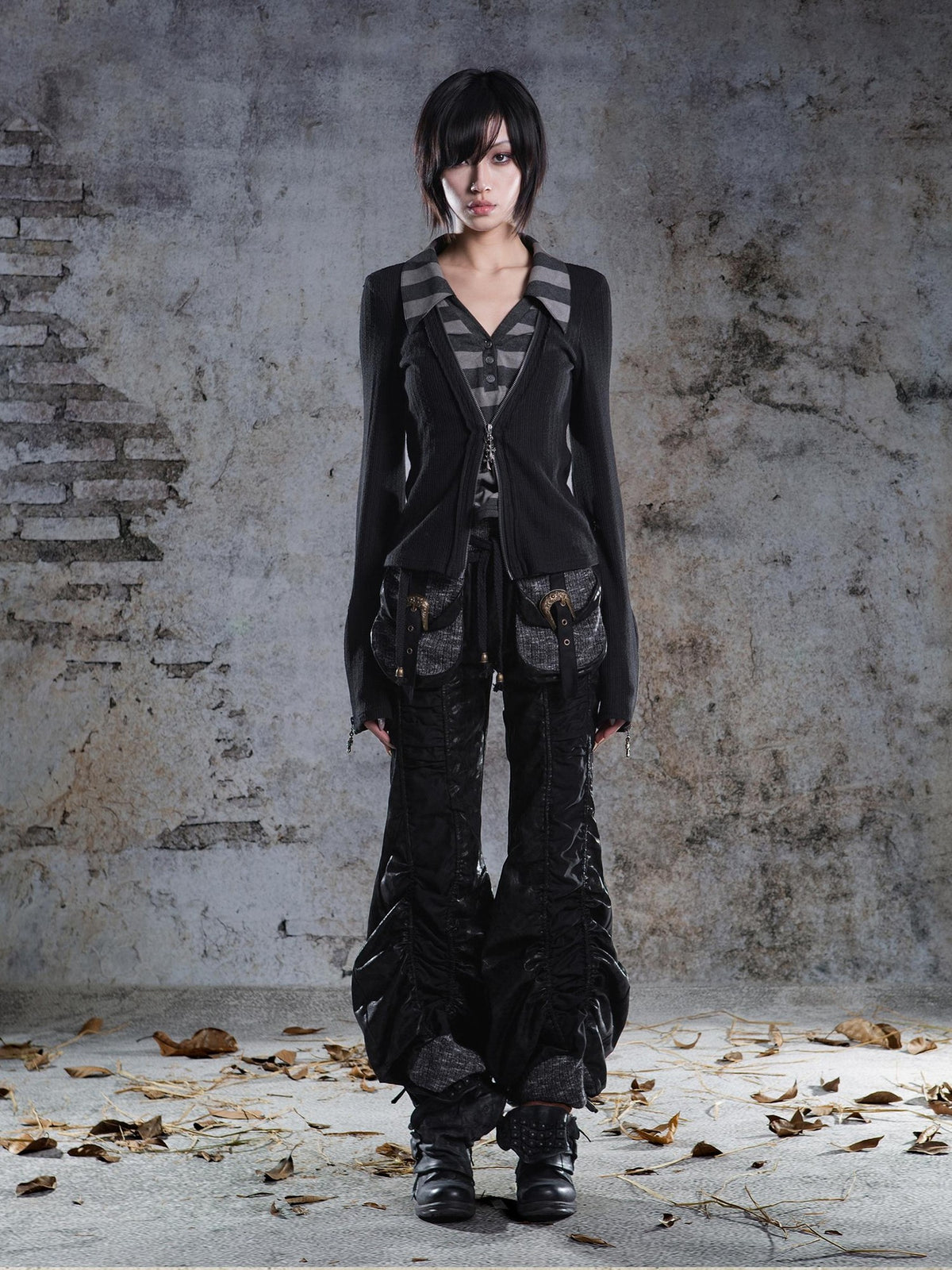 ARIADNAw Drawstring Ruched Patchwork Rock Women's Straight Pants