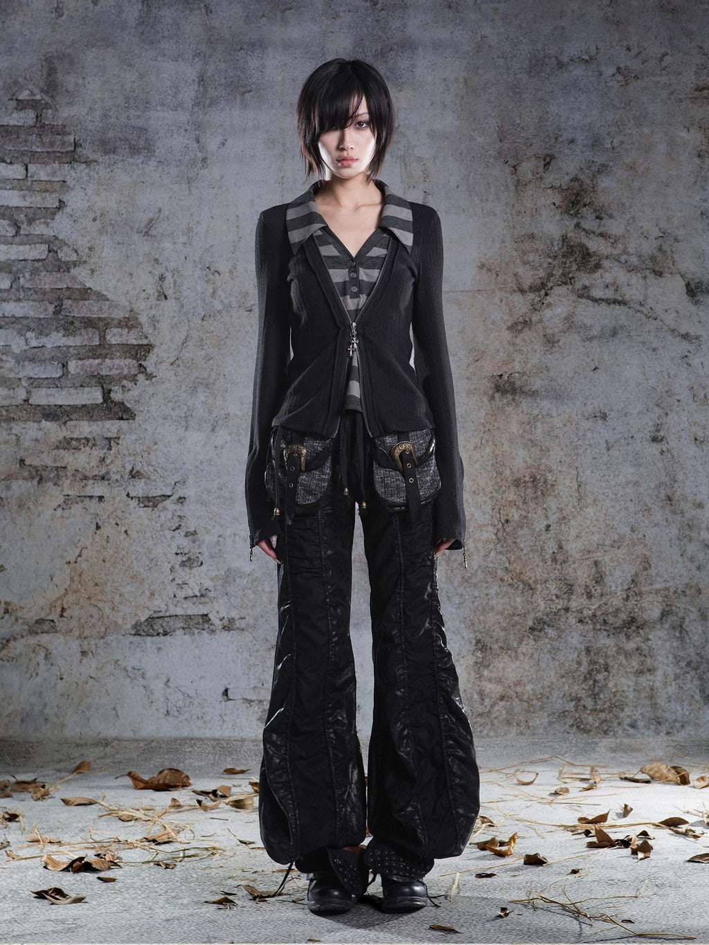 ARIADNAw Drawstring Ruched Patchwork Rock Women's Straight Pants