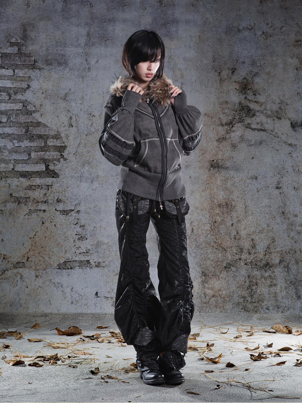 ARIADNAw Drawstring Ruched Patchwork Rock Women's Straight Pants