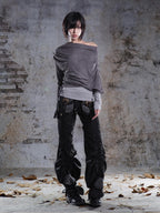ARIADNAw Drawstring Ruched Patchwork Rock Women's Straight Pants