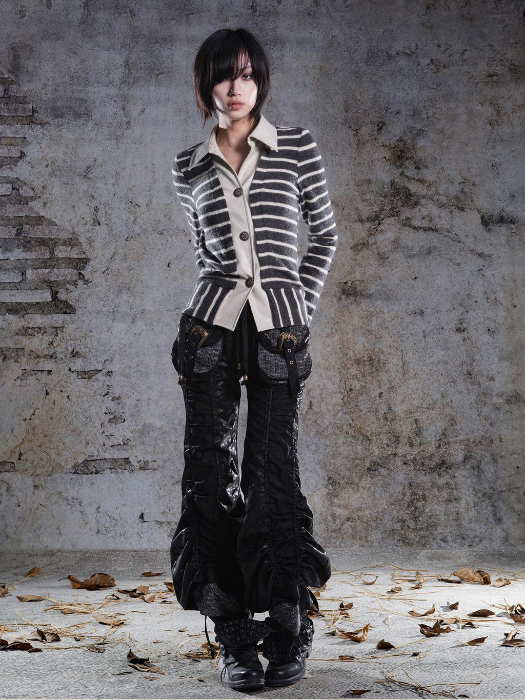 ARIADNAw Drawstring Ruched Patchwork Rock Women's Straight Pants