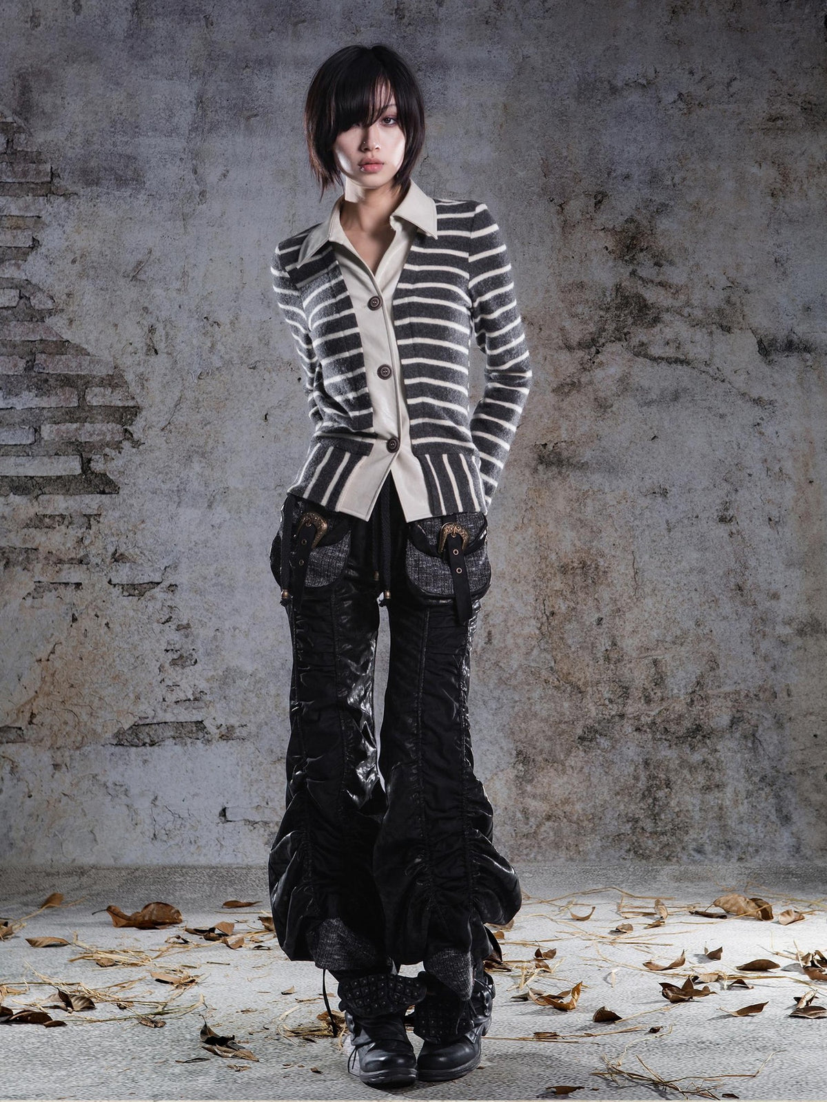 ARIADNAw Drawstring Ruched Patchwork Rock Women's Straight Pants