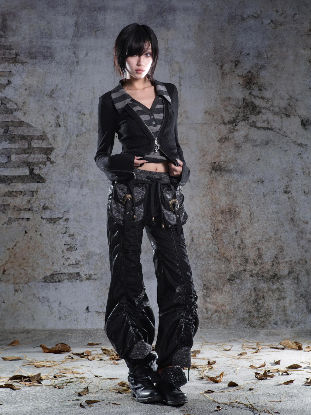 ARIADNAw Drawstring Ruched Patchwork Rock Women's Straight Pants