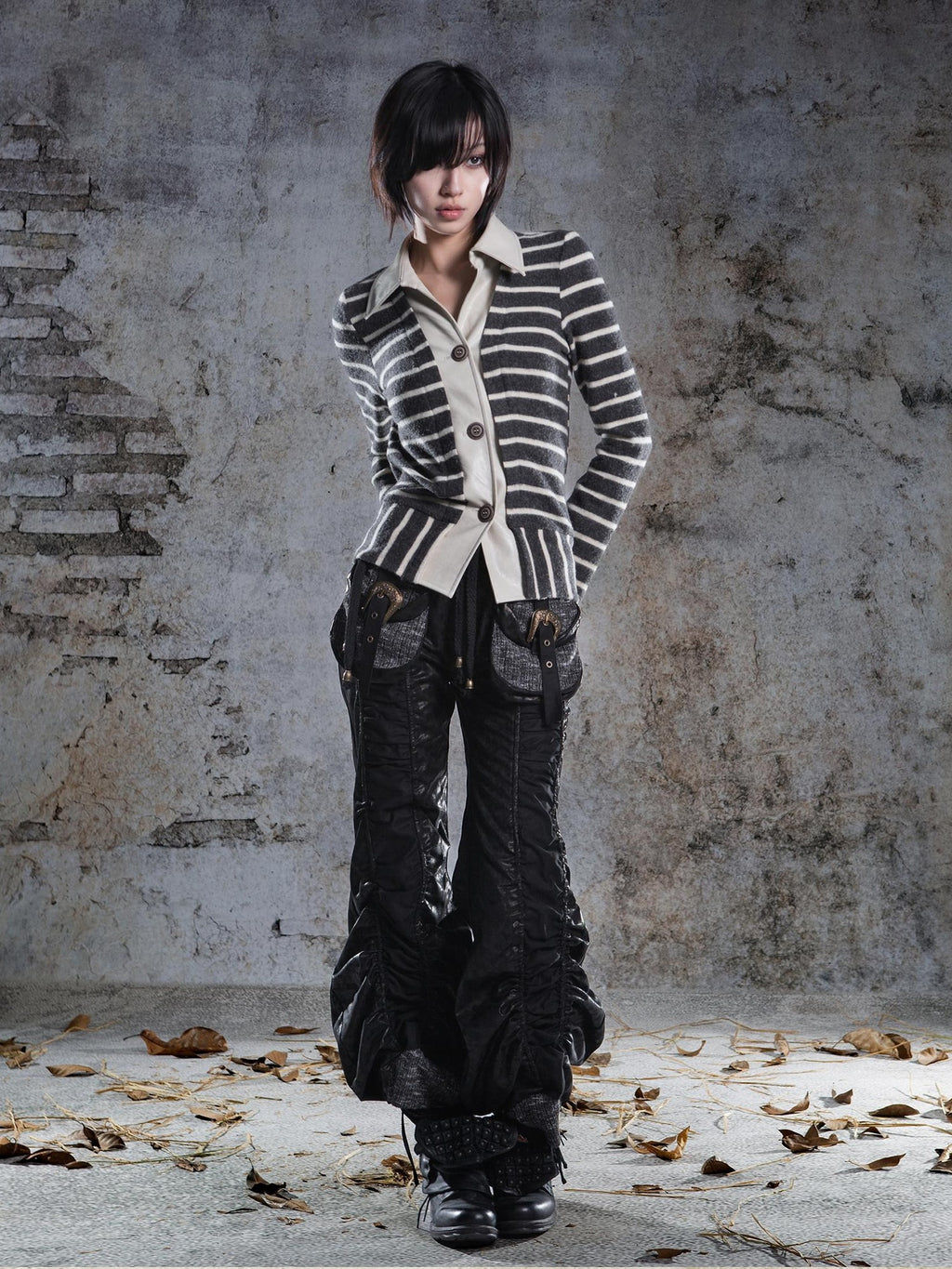 ARIADNAw Drawstring Ruched Patchwork Rock Women's Straight Pants