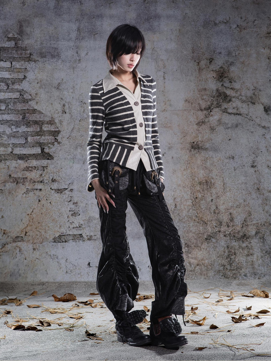 ARIADNAw Drawstring Ruched Patchwork Rock Women's Straight Pants
