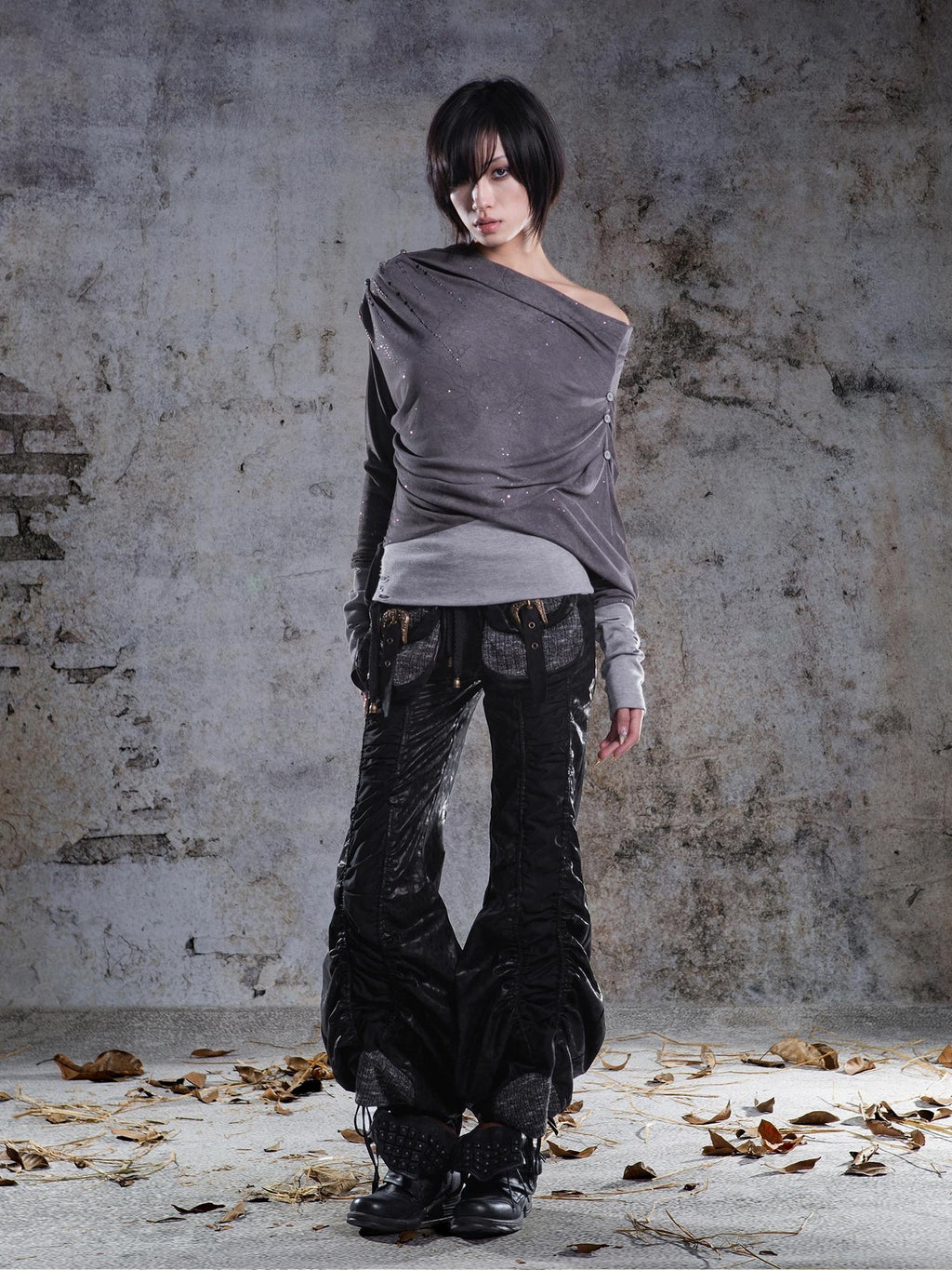 ARIADNAw Drawstring Ruched Patchwork Rock Women's Straight Pants