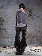 ARIADNAw Drawstring Ruched Patchwork Rock Women's Straight Pants
