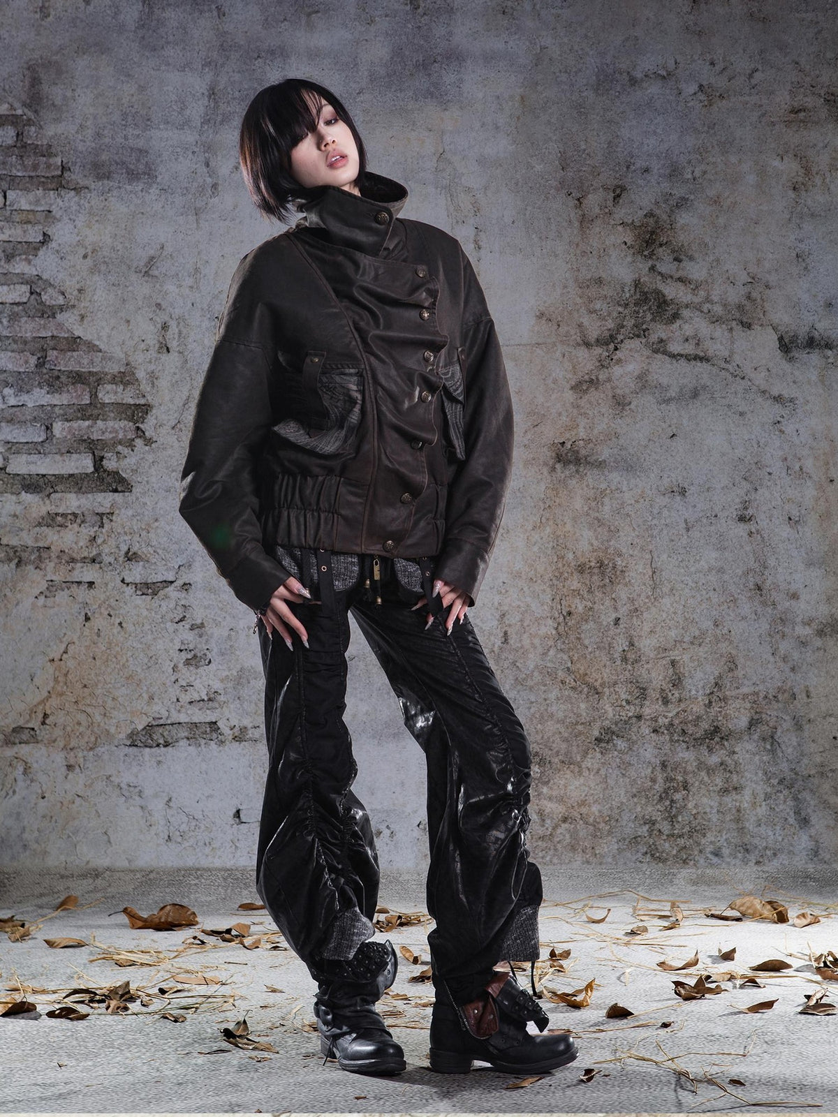 ARIADNAw Drawstring Ruched Patchwork Rock Women's Straight Pants