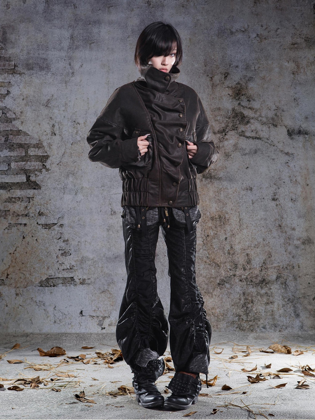 ARIADNAw Drawstring Ruched Patchwork Rock Women's Straight Pants