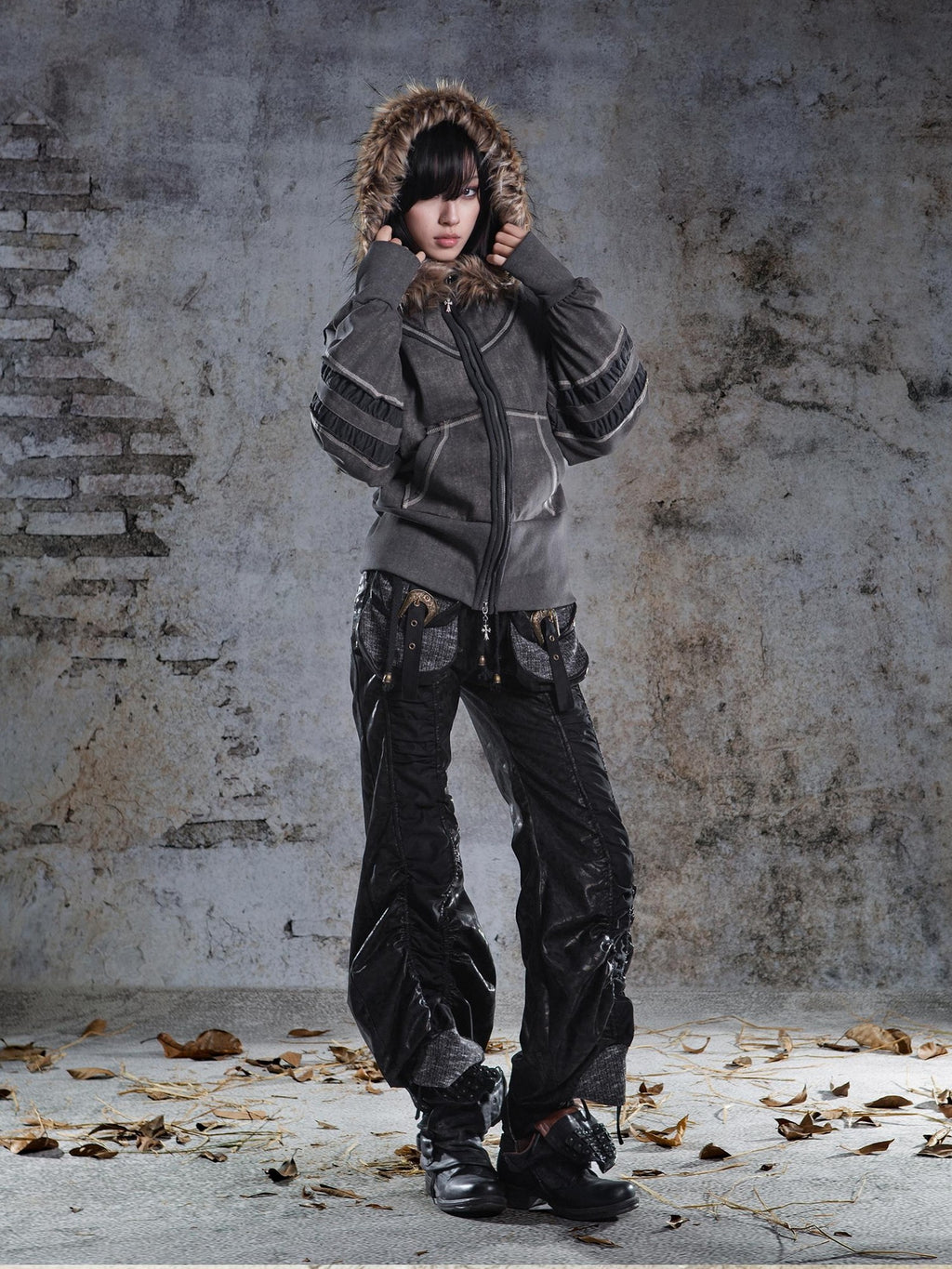 ARIADNAw Drawstring Ruched Patchwork Rock Women's Straight Pants