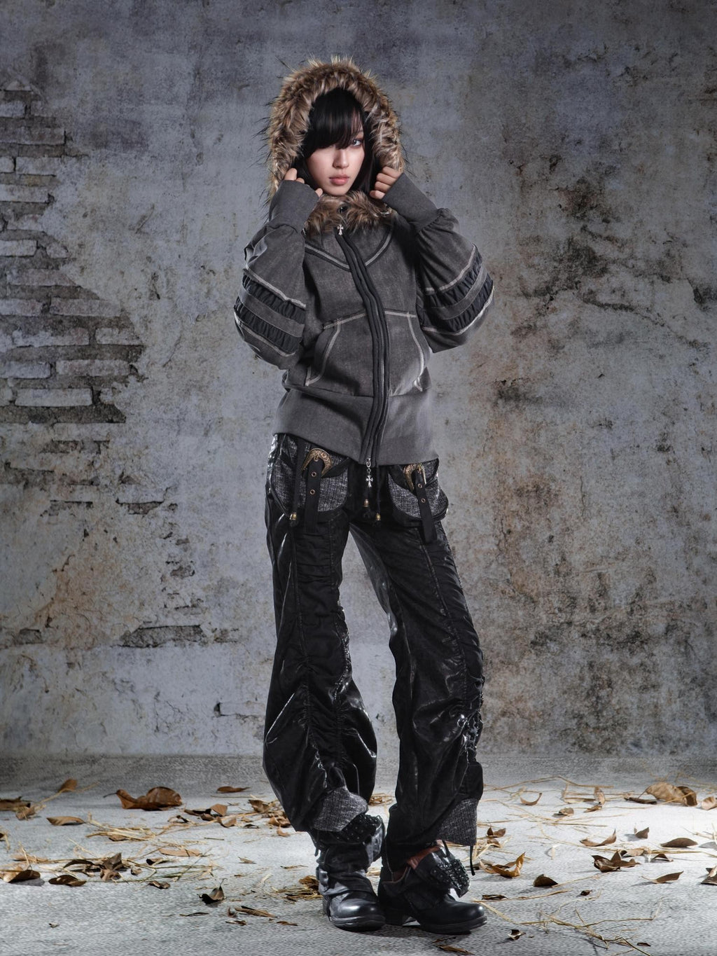 ARIADNAw Drawstring Ruched Patchwork Rock Women's Straight Pants