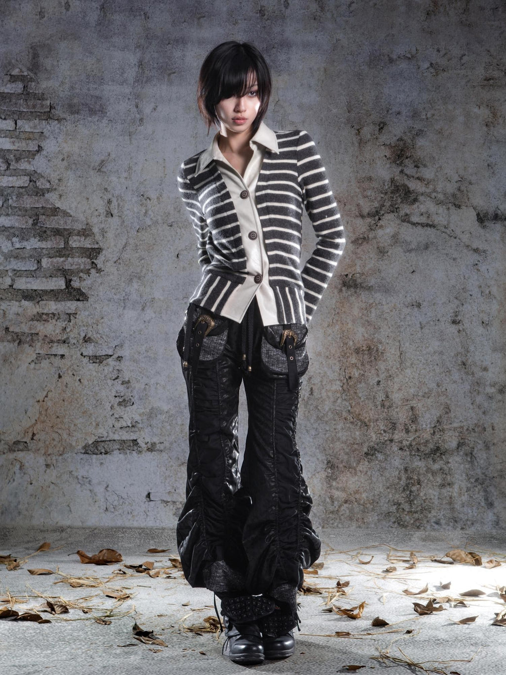 ARIADNAw Drawstring Ruched Patchwork Rock Women's Straight Pants