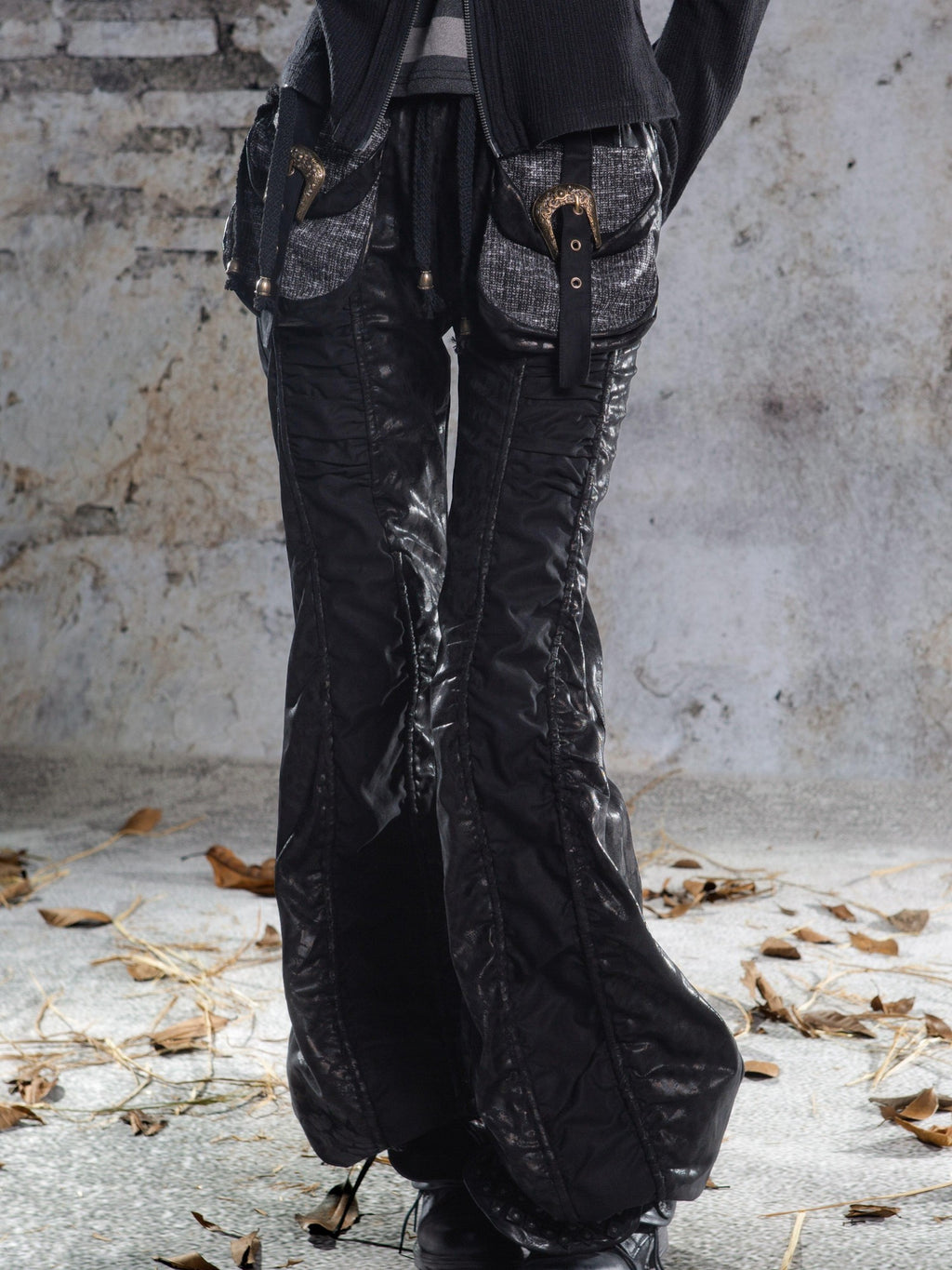 ARIADNAw Drawstring Ruched Patchwork Rock Women's Straight Pants