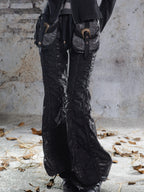 ARIADNAw Drawstring Ruched Patchwork Rock Women's Straight Pants