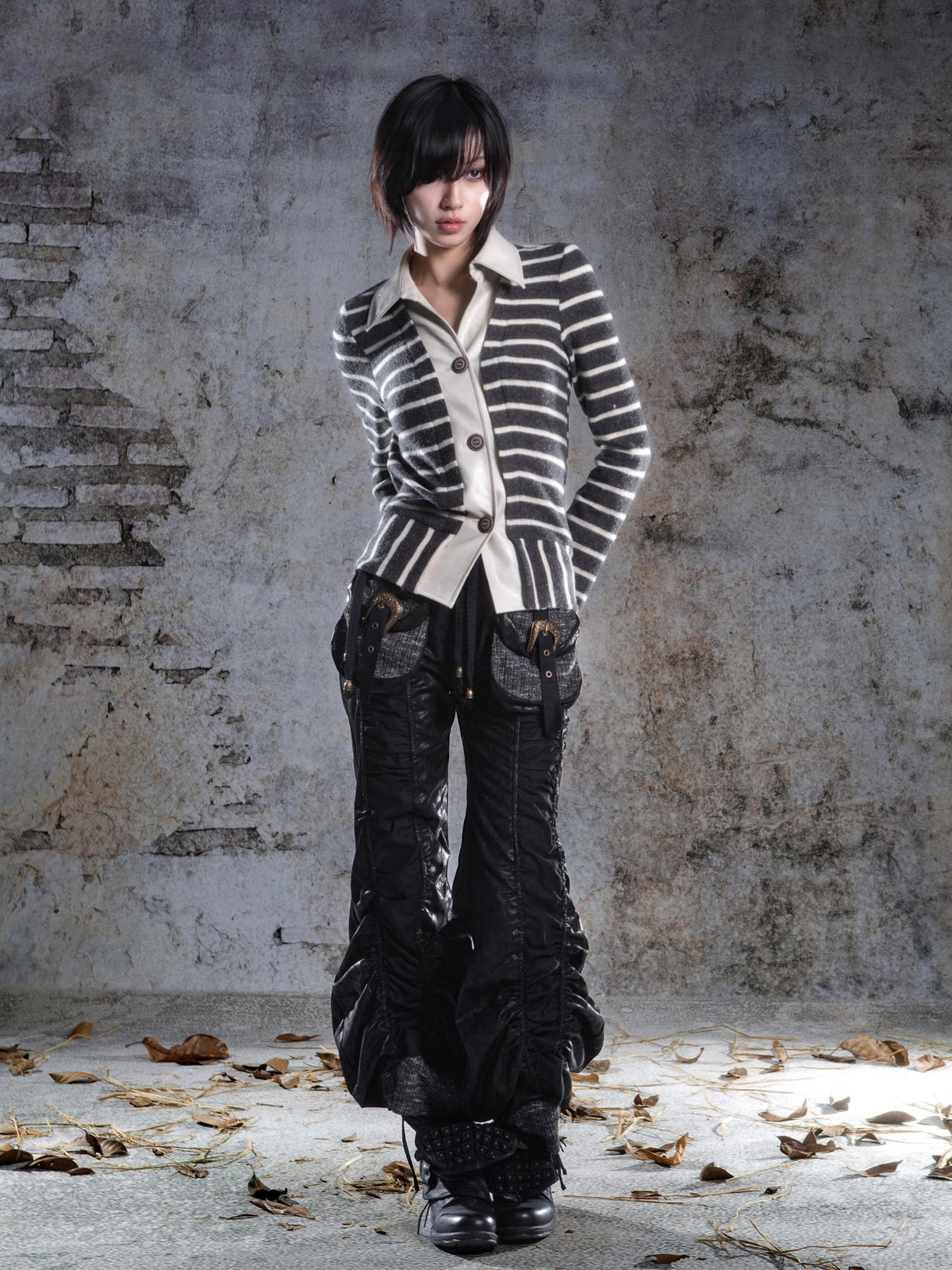 ARIADNAw Drawstring Ruched Patchwork Rock Women's Straight Pants