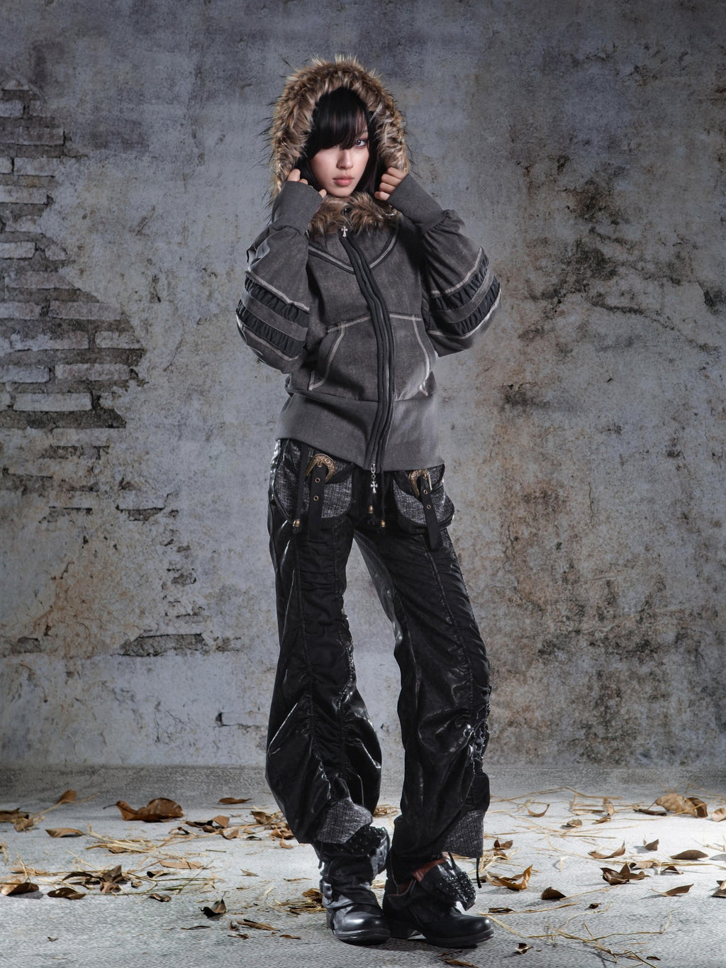 ARIADNAw Drawstring Ruched Patchwork Rock Women's Straight Pants