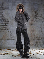 ARIADNAw Drawstring Ruched Patchwork Rock Women's Straight Pants