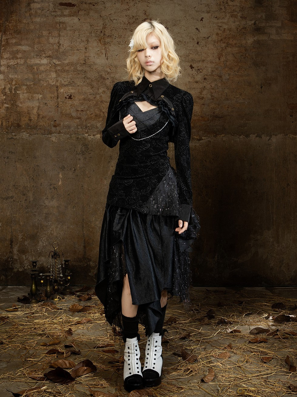 ARIADNAw Gothic Punk Palace Long Sleeve Slim Fit Ultra Short Women's Cropped Jackets