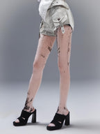 ARIADNAw Hand Painted Print Punk Ultra Thin Women's Core Spun Silk Hosiery