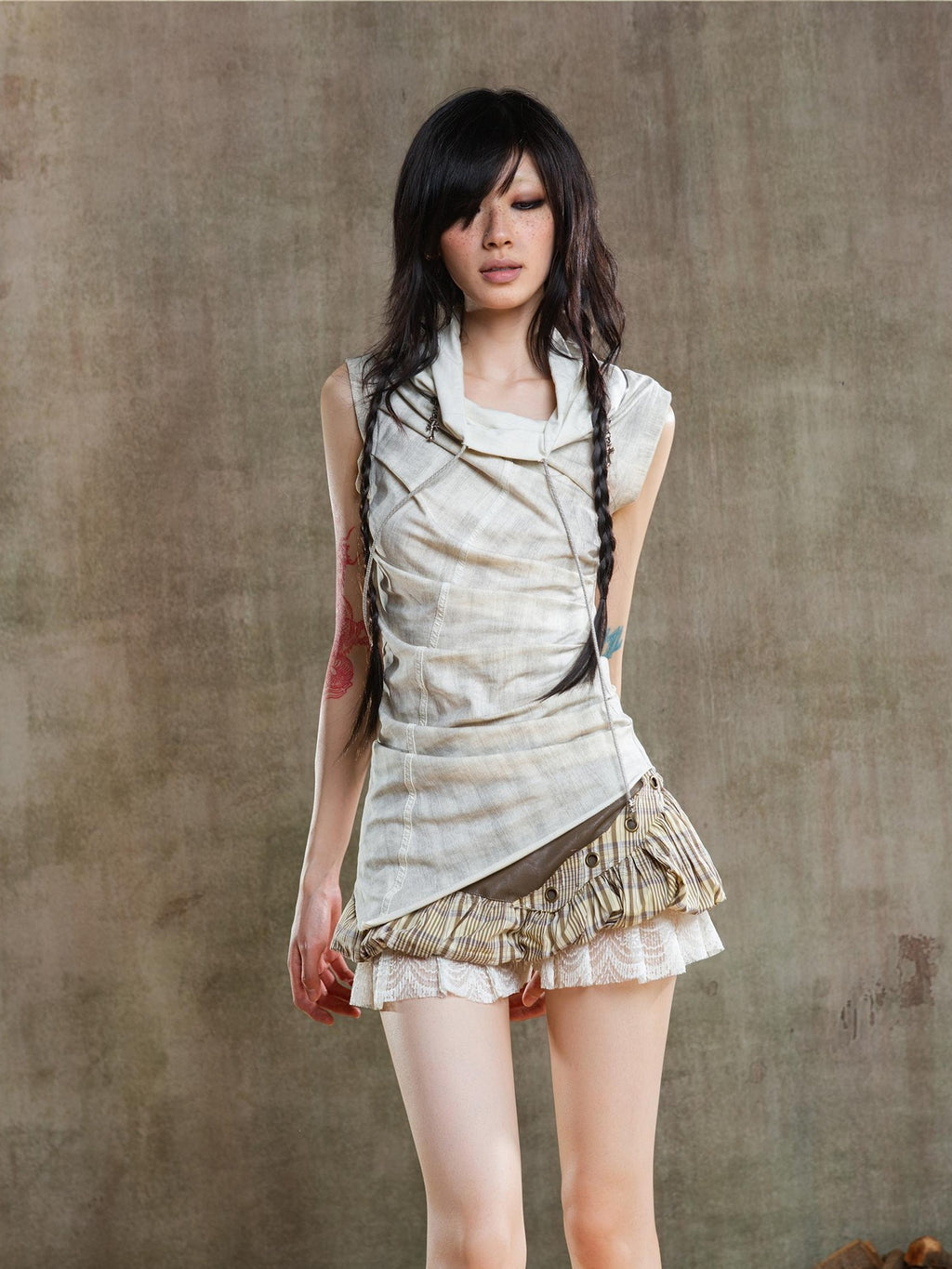 ARIADNAw Irregular Ruched Multiway Punk Street Vintage Women's Tank Tops