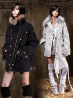 ARIADNAw Lace Up Denim Palace Punk Vintage Women's Long Coats