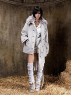 ARIADNAw Lace Up Denim Palace Punk Vintage Women's Long Coats