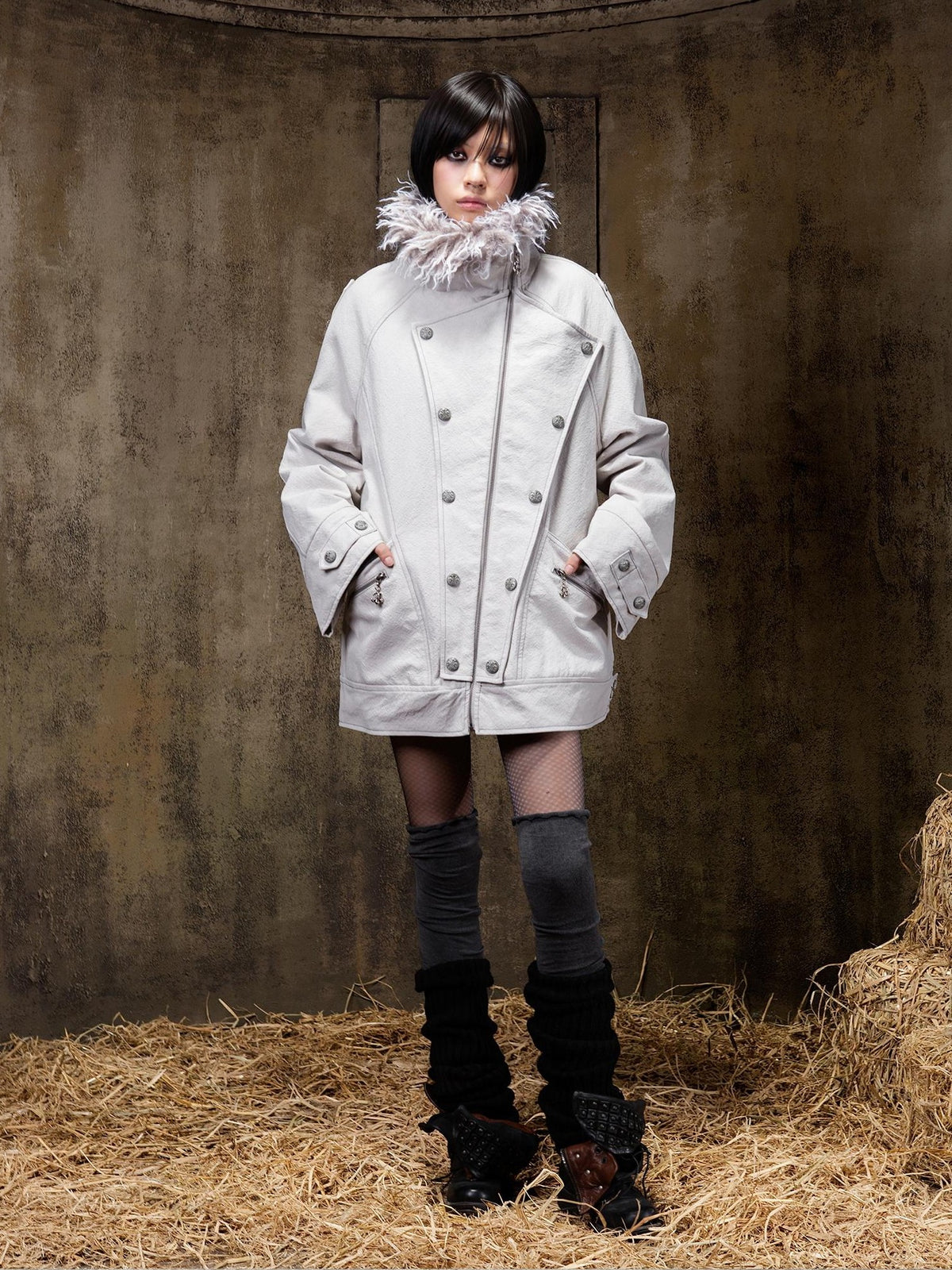 ARIADNAw Lace Up Denim Palace Punk Vintage Women's Long Coats