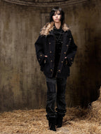 ARIADNAw Lace Up Denim Palace Punk Vintage Women's Long Coats