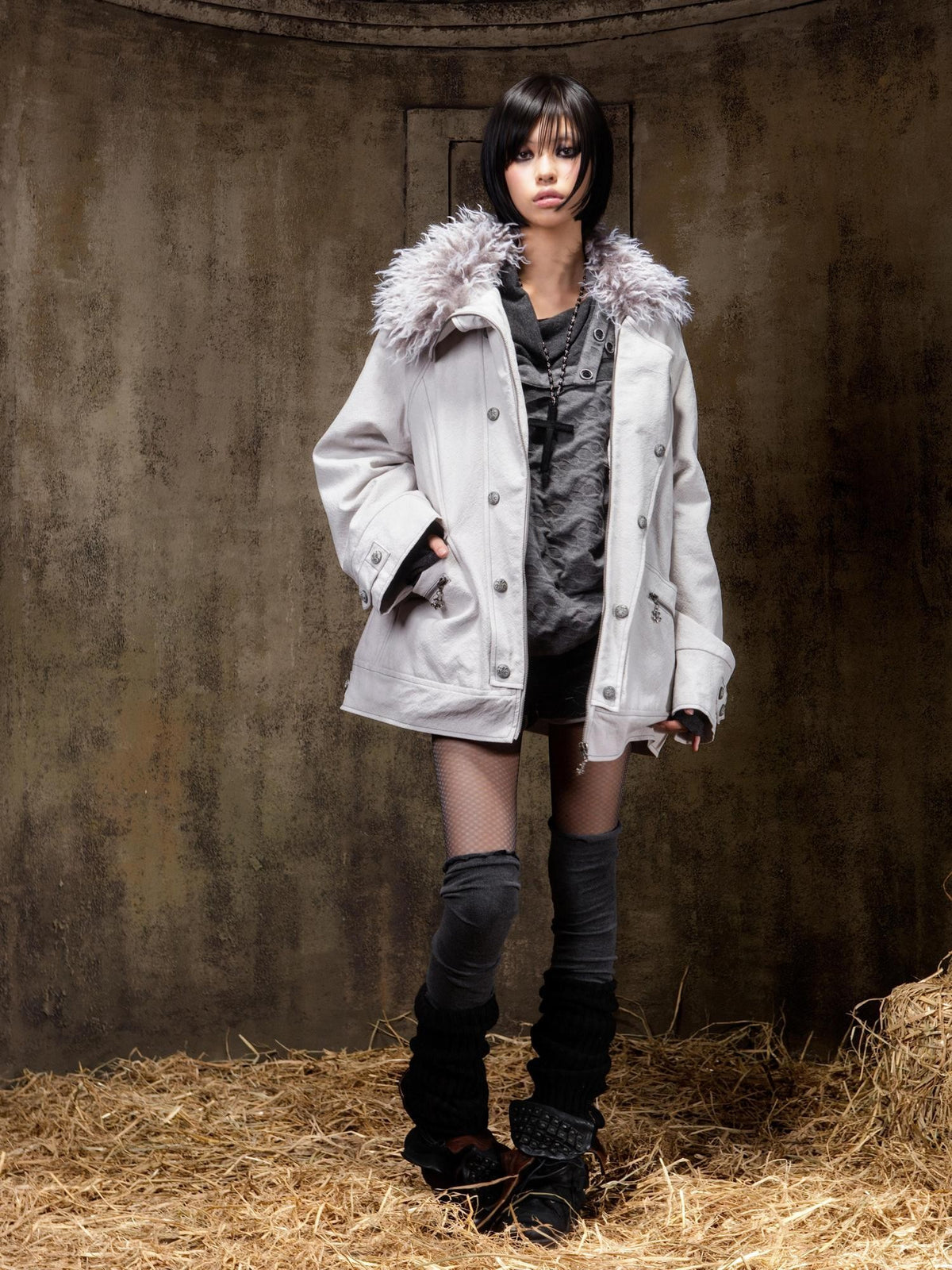 ARIADNAw Lace Up Denim Palace Punk Vintage Women's Long Coats