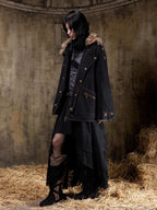 ARIADNAw Lace Up Denim Palace Punk Vintage Women's Long Coats