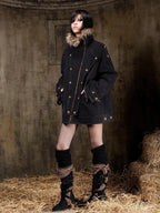 ARIADNAw Lace Up Denim Palace Punk Vintage Women's Long Coats