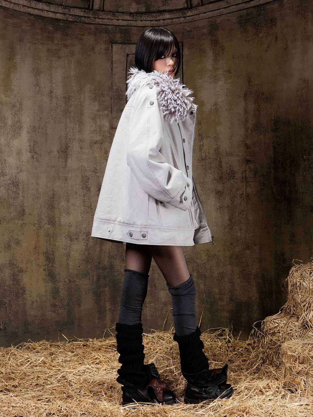 ARIADNAw Lace Up Denim Palace Punk Vintage Women's Long Coats
