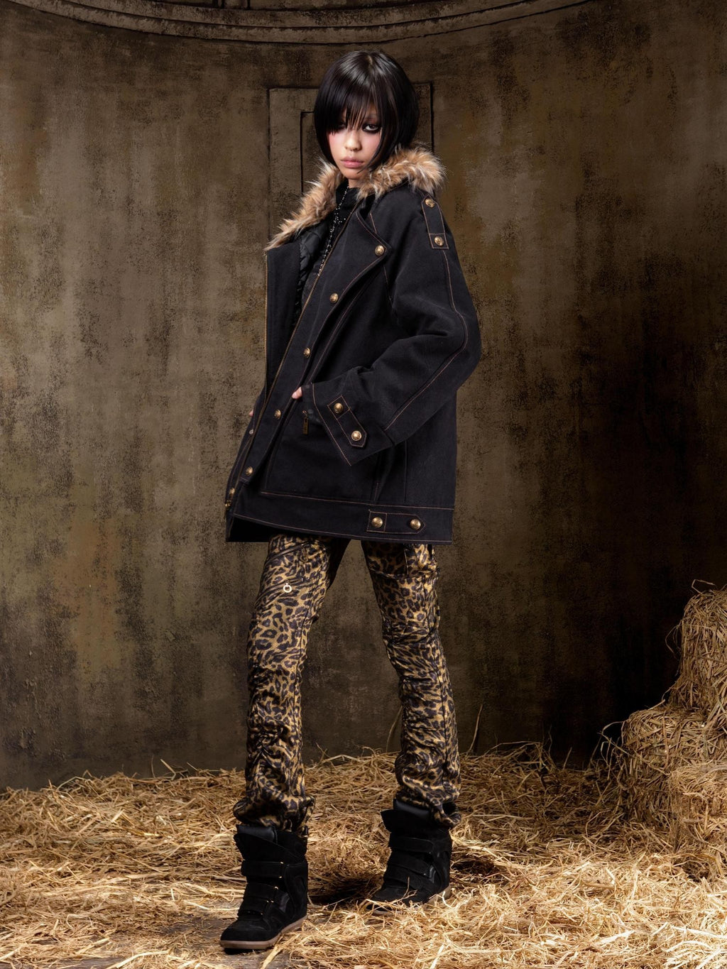 ARIADNAw Lace Up Denim Palace Punk Vintage Women's Long Coats